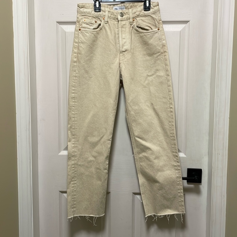 ZARA | Cream | Button Fly | Straight | Crop | Denim Jean | Size 4